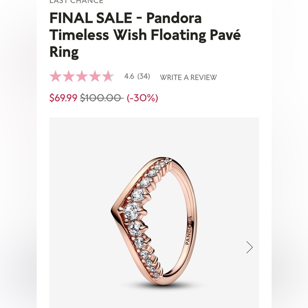 PANDORA “Timeless Wish Floating Pave” Ring PANDORA Rose Gold